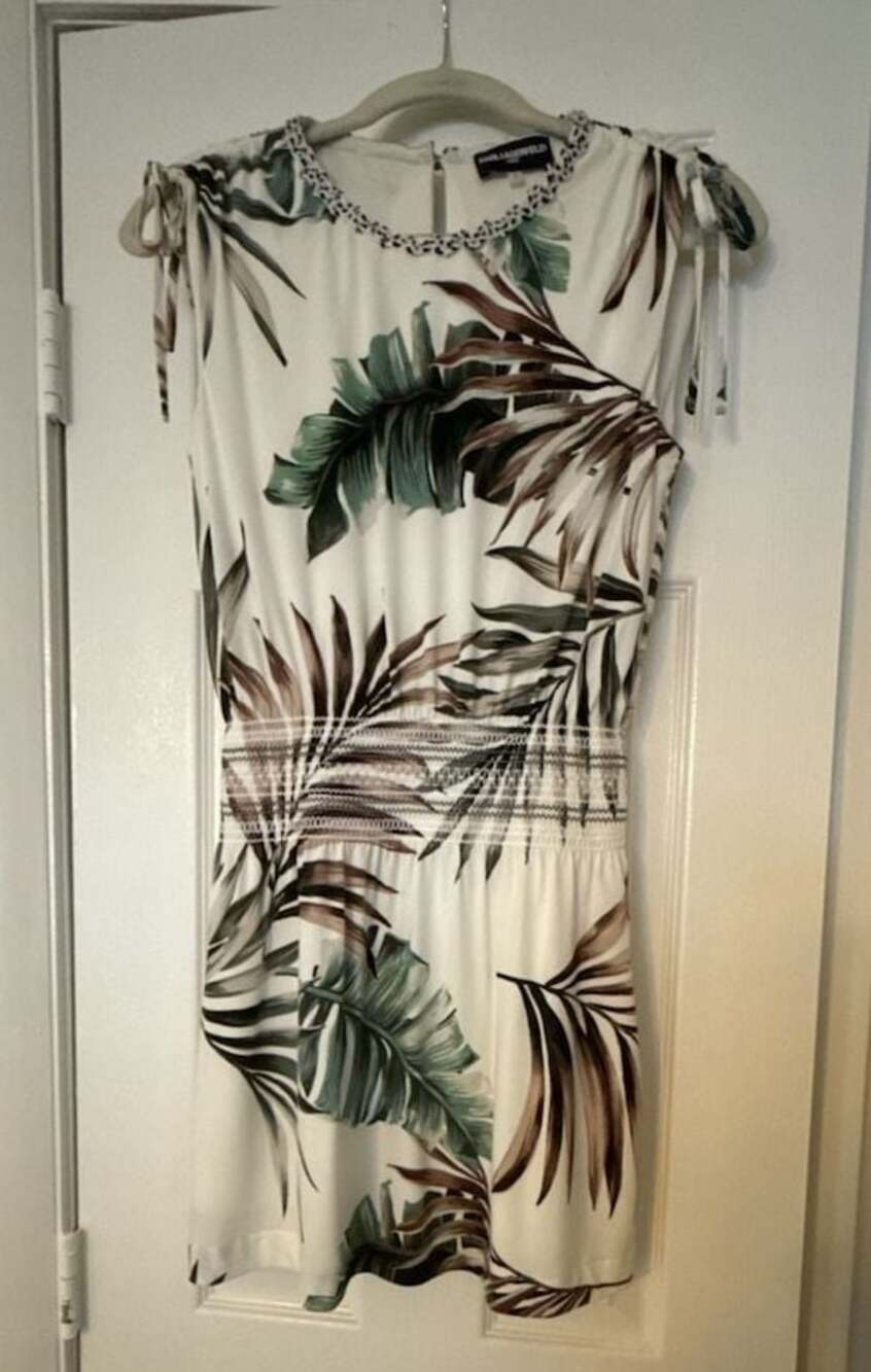 Karl Lagerfeld Tropical Palm Leaf Print Sleeveless Mini Dress